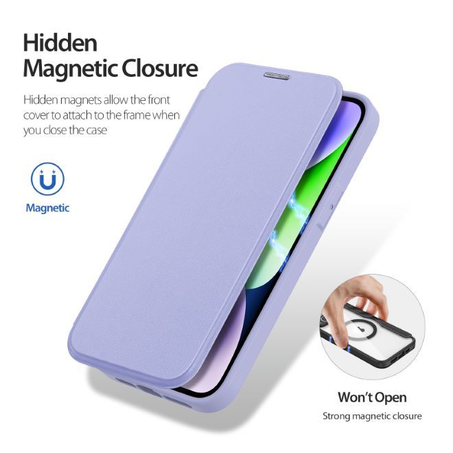 Dux Ducis - iPhone 14 Plus Hülle - Leder Bookcover - MagSafe - Skin X Pro Series - purpur