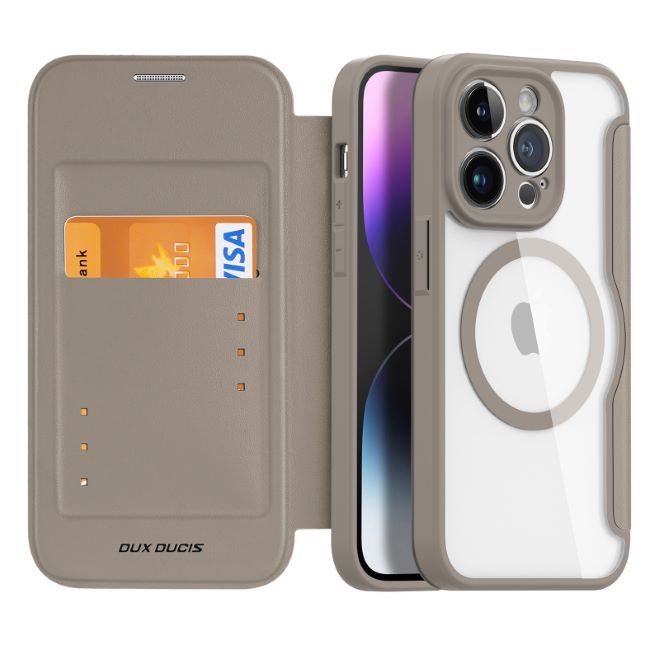 Dux Ducis - iPhone 14 Pro Hülle - Leder Bookcover - MagSafe - Skin X Pro Series - beige