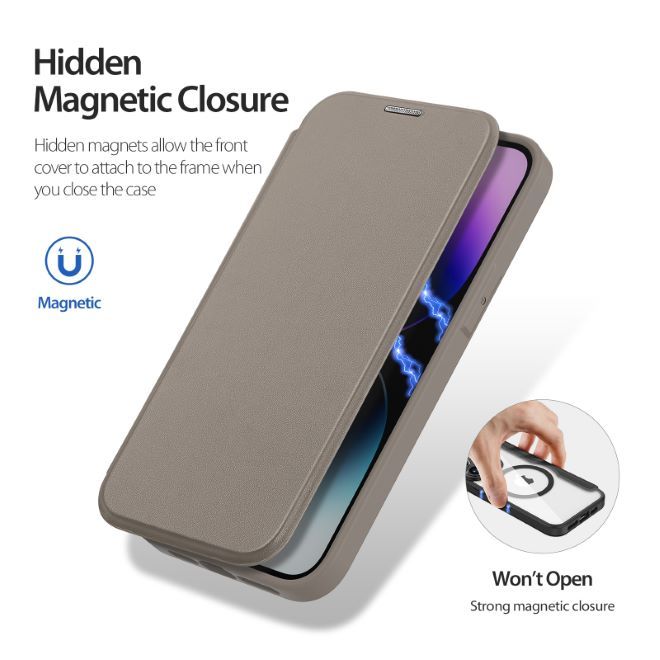 Dux Ducis - iPhone 14 Pro Hülle - Leder Bookcover - MagSafe - Skin X Pro Series - beige