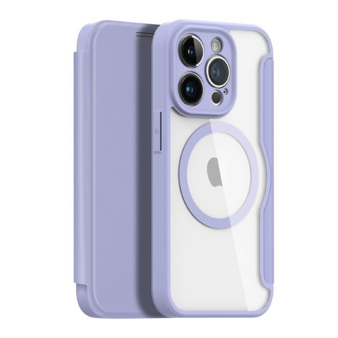 Dux Ducis - iPhone 14 Pro Hülle - Leder Bookcover - MagSafe - Skin X Pro Series - purpur
