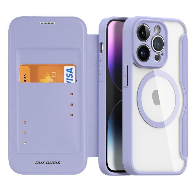 Dux Ducis - iPhone 14 Pro Hülle - Leder Bookcover - MagSafe - Skin X Pro Series - purpur