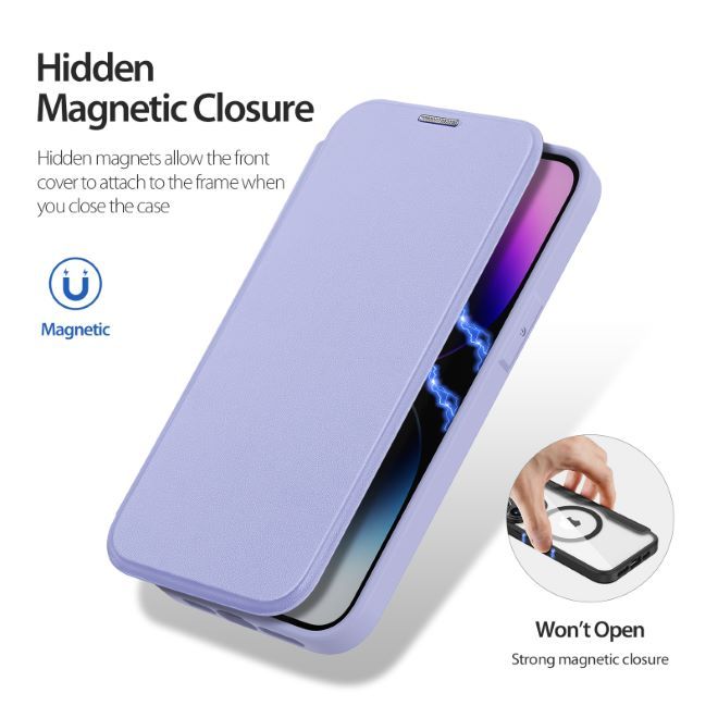 Dux Ducis - iPhone 14 Pro Hülle - Leder Bookcover - MagSafe - Skin X Pro Series - purpur