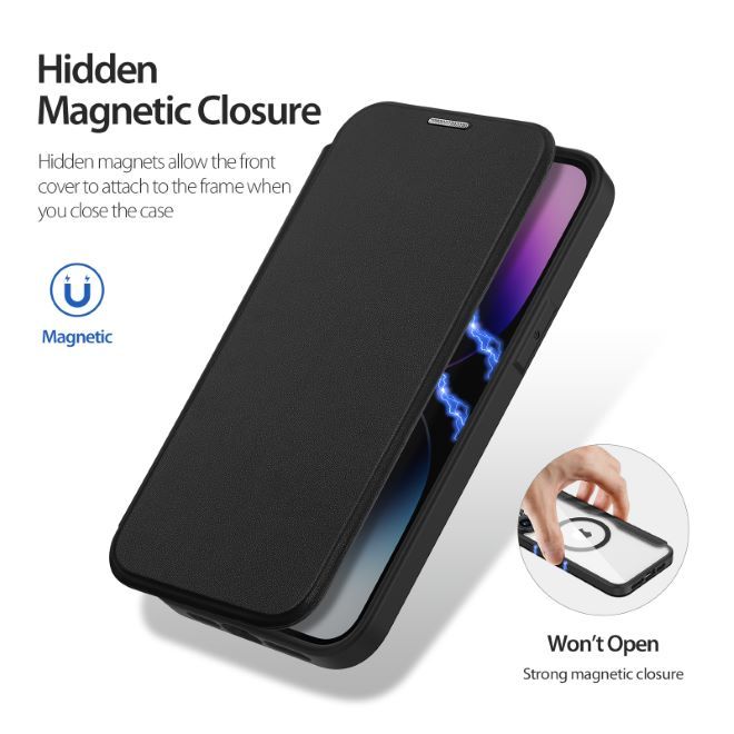 Dux Ducis - iPhone 14 Pro Max Hülle - Leder Bookcover - MagSafe - Skin X Pro Series - schwarz