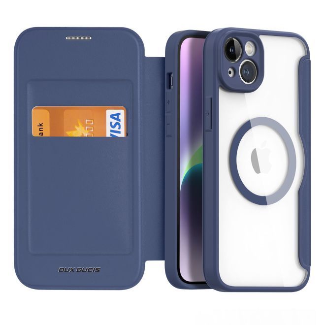 Dux Ducis - iPhone 14 Plus Hülle - Leder Bookcover - MagSafe - Skin X Pro Series - blau
