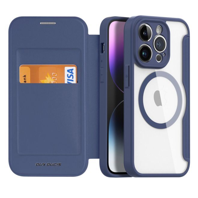 Dux Ducis - iPhone 14 Pro Hülle - Leder Bookcover - MagSafe - Skin X Pro Series - blau