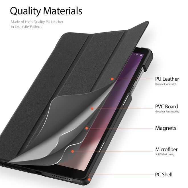 Dux Ducis - Lenovo Tab M8 (4th Gen) Hülle - Leder Smart Flip Case - Domo Series - schwarz