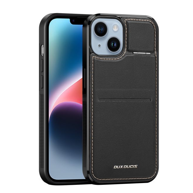 Dux Ducis - iPhone 14 Plus Hülle - Leder Hardcase - MagSafe - Standfunktion + Kartenfach - Rafi Series - schwarz