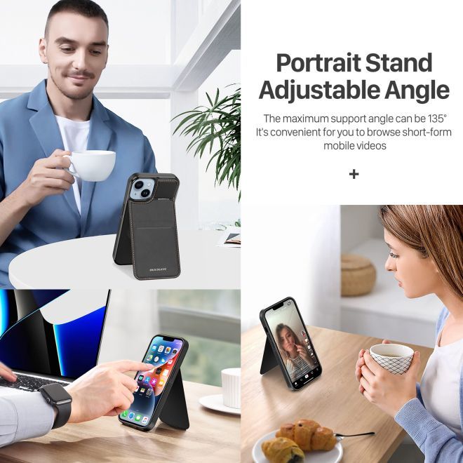 Dux Ducis - iPhone 14 Plus Hülle - Leder Hardcase - MagSafe - Standfunktion + Kartenfach - Rafi Series - schwarz