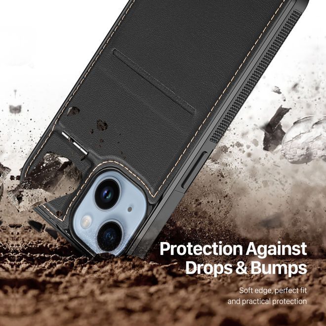 Dux Ducis - iPhone 14 Plus Hülle - Leder Hardcase - MagSafe - Standfunktion + Kartenfach - Rafi Series - schwarz