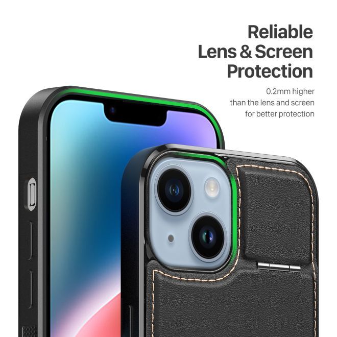 Dux Ducis - iPhone 14 Plus Hülle - Leder Hardcase - MagSafe - Standfunktion + Kartenfach - Rafi Series - schwarz