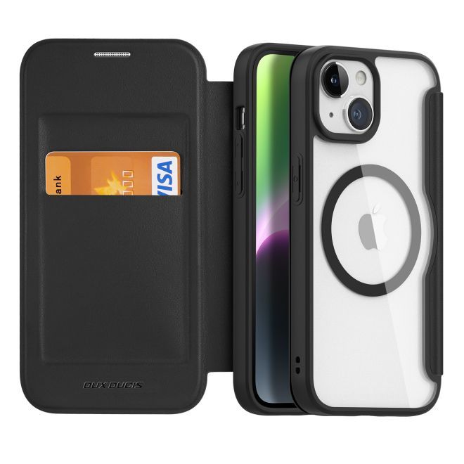 Dux Ducis - iPhone 15 Hülle - Leder Bookcover - MagSafe - Skin X Pro Series - schwarz