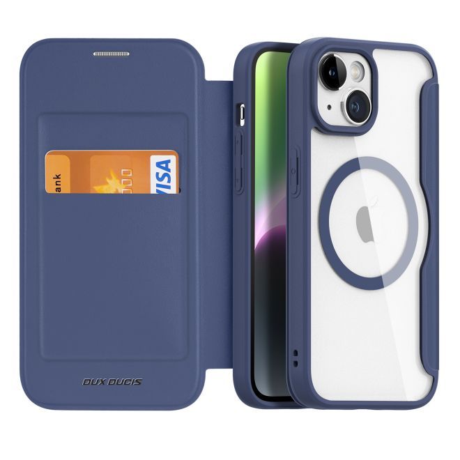 Dux Ducis - iPhone 15 Hülle - Leder Bookcover - MagSafe - Skin X Pro Series - blau