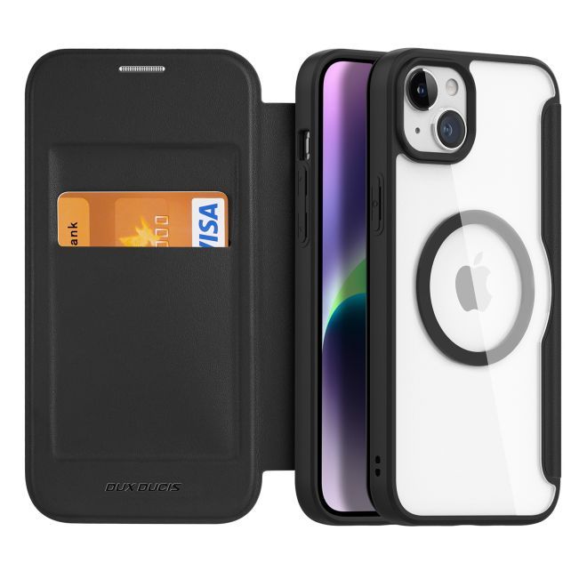 Dux Ducis - iPhone 15 Plus Hülle - Leder Bookcover - MagSafe - Skin X Pro Series - schwarz