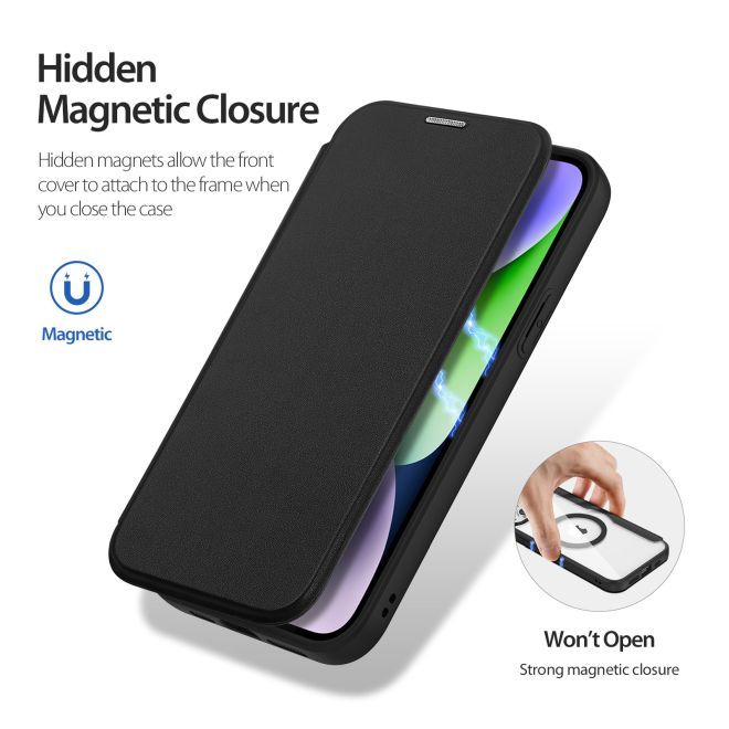 Dux Ducis - iPhone 15 Plus Hülle - Leder Bookcover - MagSafe - Skin X Pro Series - schwarz