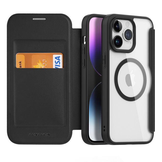 Dux Ducis - iPhone 15 Pro Hülle - Leder Bookcover - MagSafe - Skin X Pro Series - schwarz