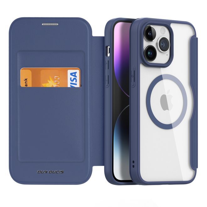 Dux Ducis - iPhone 15 Pro Hülle - Leder Bookcover - MagSafe - Skin X Pro Series - blau