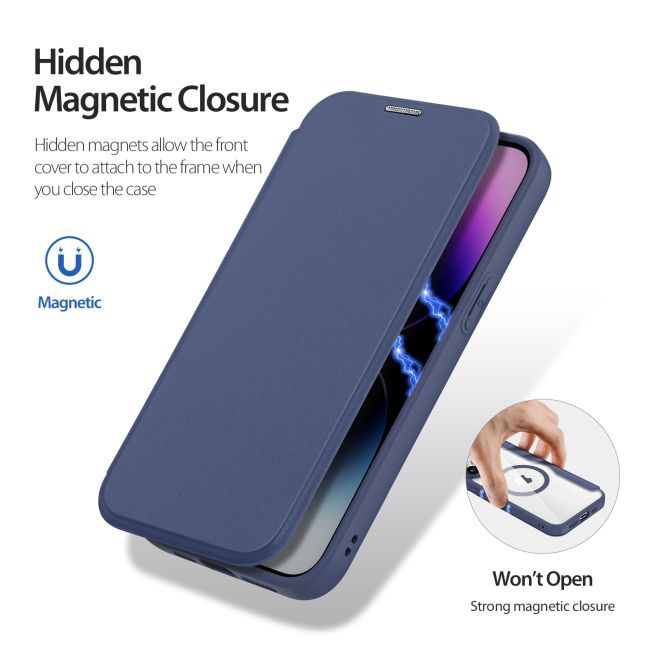 Dux Ducis - iPhone 15 Pro Hülle - Leder Bookcover - MagSafe - Skin X Pro Series - blau