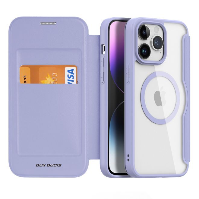 Dux Ducis - iPhone 15 Pro Hülle - Leder Bookcover - MagSafe - Skin X Pro Series - purpur