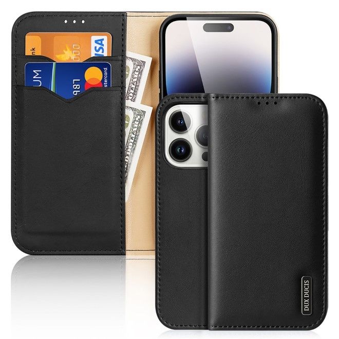 Dux Ducis - iPhone 15 Pro Hülle - Handy Leder Case - Hivo Series - schwarz