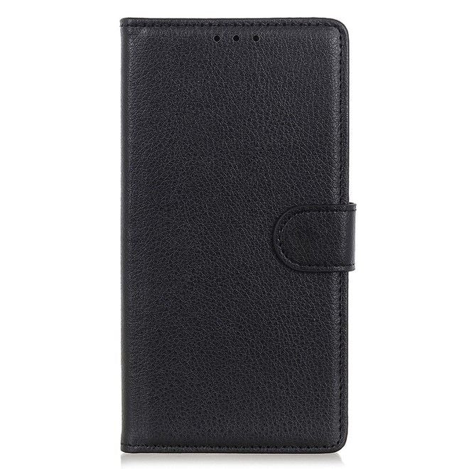 Sony Xperia 5 IV 5G Handy Hülle - Litchi Leder Bookcover Series - schwarz