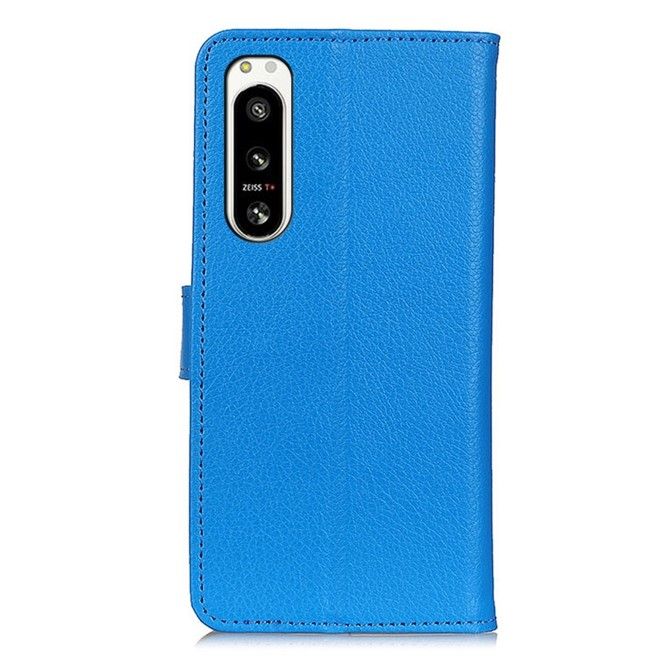 Sony Xperia 5 IV 5G Handy Hülle - Litchi Leder Bookcover Series - blau