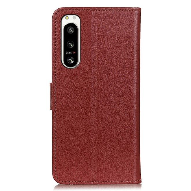 Sony Xperia 5 IV 5G Handy Hülle - Litchi Leder Bookcover Series - braun