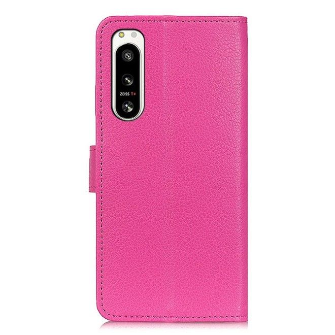 Sony Xperia 5 IV 5G Handy Hülle - Litchi Leder Bookcover Series - rosa