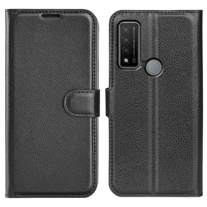 TCL 20 R 5G Handy Hülle - Litchi Leder Bookcover Series - schwarz