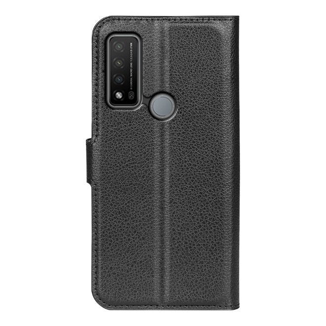 TCL 20 R 5G Handy Hülle - Litchi Leder Bookcover Series - schwarz