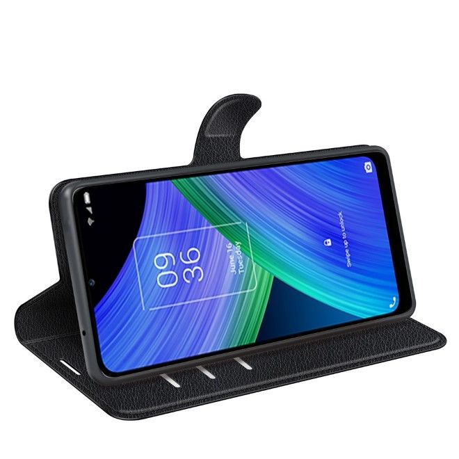 TCL 20 R 5G Handy Hülle - Litchi Leder Bookcover Series - schwarz