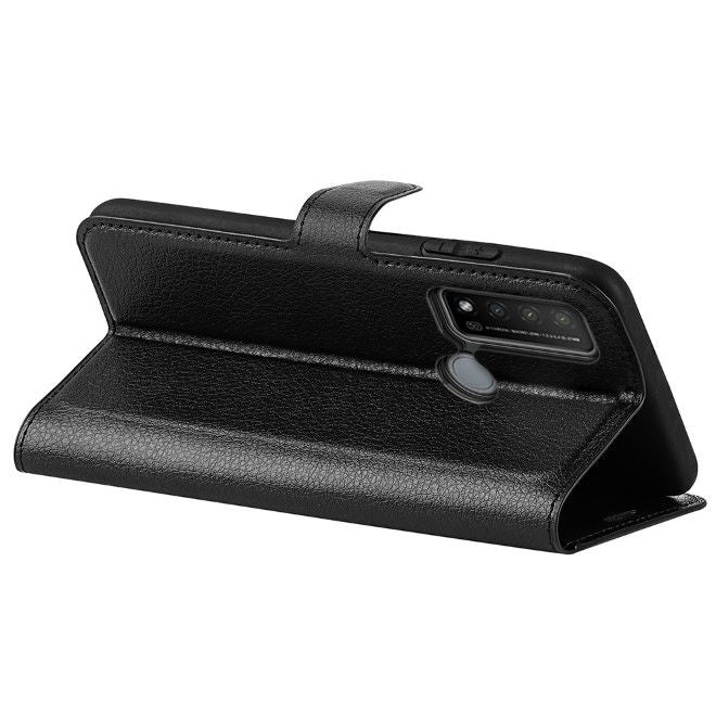 TCL 20 R 5G Handy Hülle - Litchi Leder Bookcover Series - schwarz