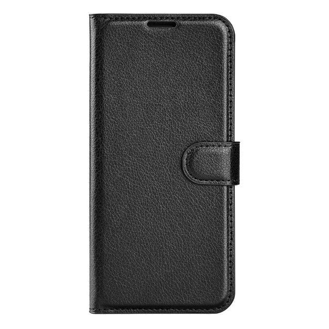 Sony Xperia 5 V Handy Hülle - Litchi Leder Bookcover Series - schwarz