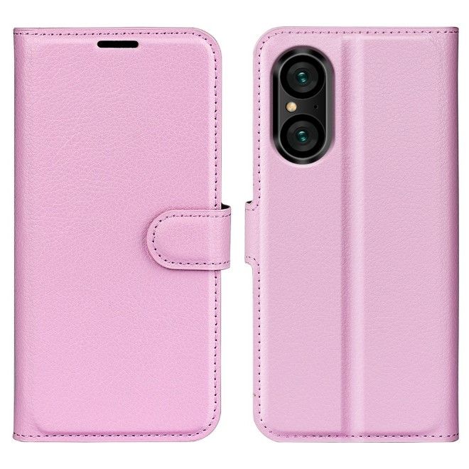 Sony Xperia 5 V Handy Hülle - Litchi Leder Bookcover Series - rosa