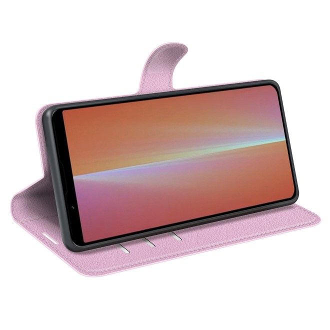 Sony Xperia 5 V Handy Hülle - Litchi Leder Bookcover Series - rosa