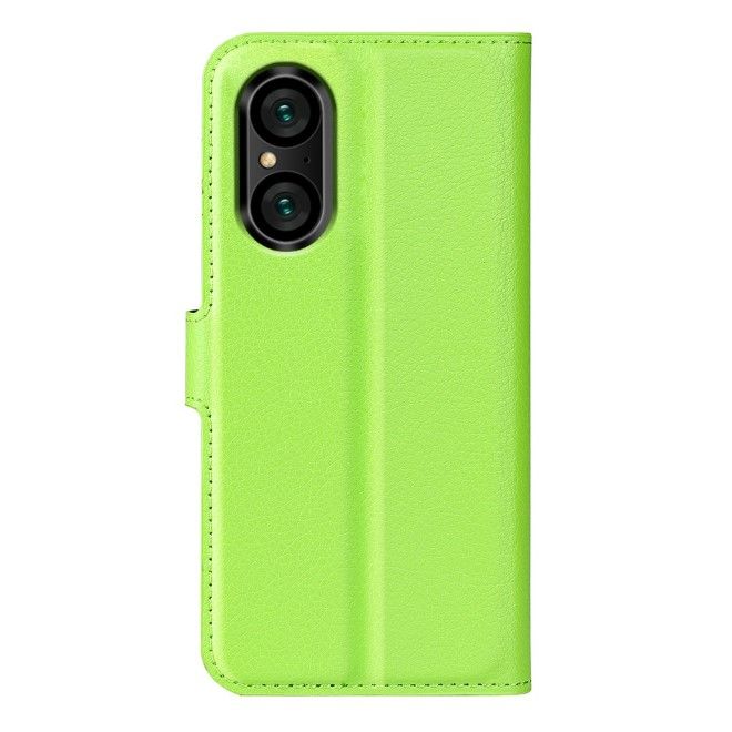 Sony Xperia 5 V Handy Hülle - Litchi Leder Bookcover Series - grün