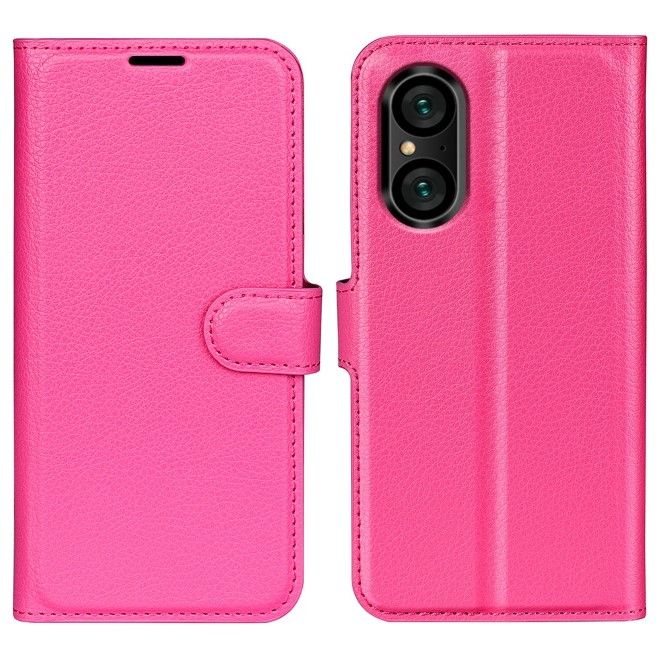 Sony Xperia 5 V Handy Hülle - Litchi Leder Bookcover Series - pink