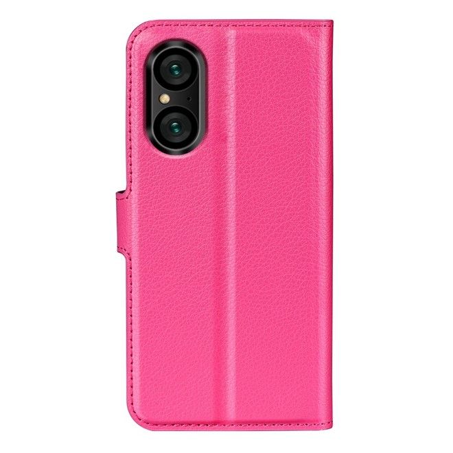 Sony Xperia 5 V Handy Hülle - Litchi Leder Bookcover Series - pink