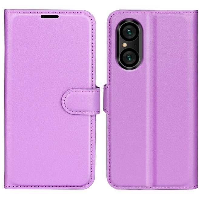 Sony Xperia 5 V Handy Hülle - Litchi Leder Bookcover Series - purpur