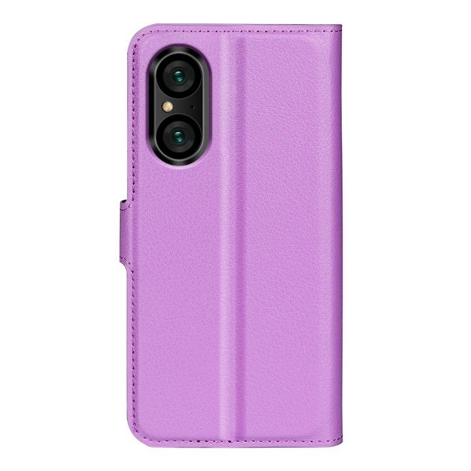 Sony Xperia 5 V Handy Hülle - Litchi Leder Bookcover Series - purpur