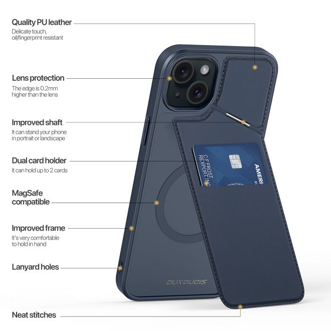 Dux Ducis - iPhone 15 Hülle - PC und TPU Hardcase - Rafi II Mag Series - blau