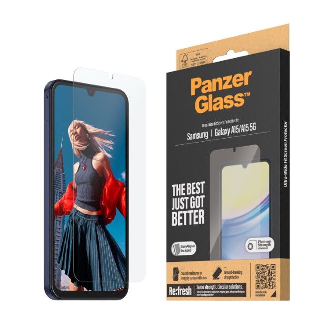 PanzerGlass - Samsung Galaxy A15 5G / 4G Displayschutz aus gehärtetem Glas - Ultra Wide Fit (7349) - transparent