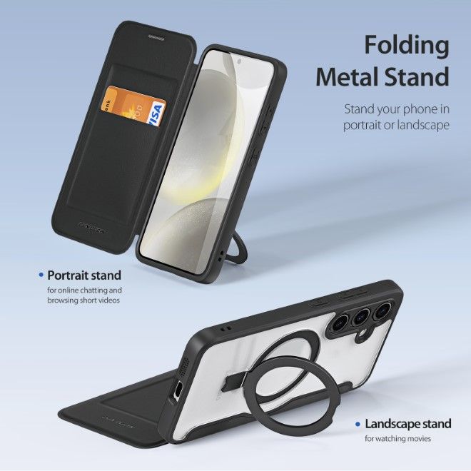 Dux Ducis - Samsung Galaxy S24 Hülle - Leder Bookcover mit Standfunktion - Skin X Pro Series - schwarz