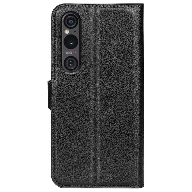 Sony Xperia 1 VI Handy Hülle - Litchi Leder Bookcover Series - schwarz