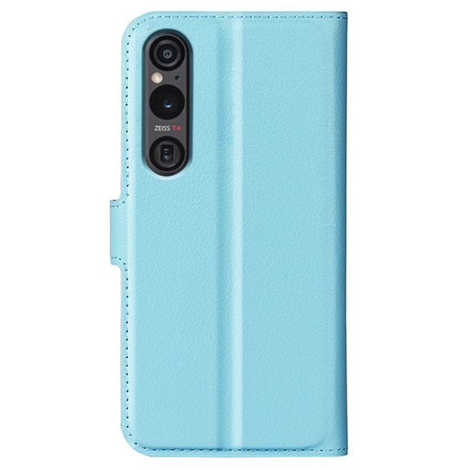 Sony Xperia 1 VI Handy Hülle - Litchi Leder Bookcover Series - blau