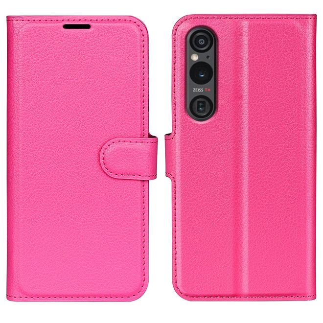 Sony Xperia 1 VI Handy Hülle - Litchi Leder Bookcover Series - rosa