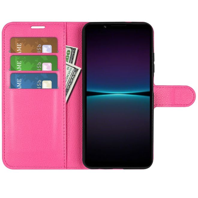 Sony Xperia 1 VI Handy Hülle - Litchi Leder Bookcover Series - rosa