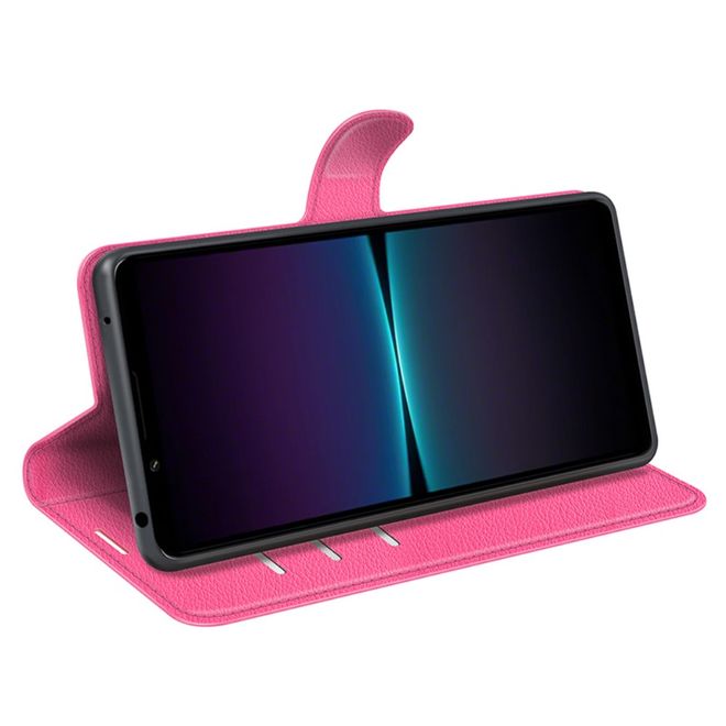 Sony Xperia 1 VI Handy Hülle - Litchi Leder Bookcover Series - rosa