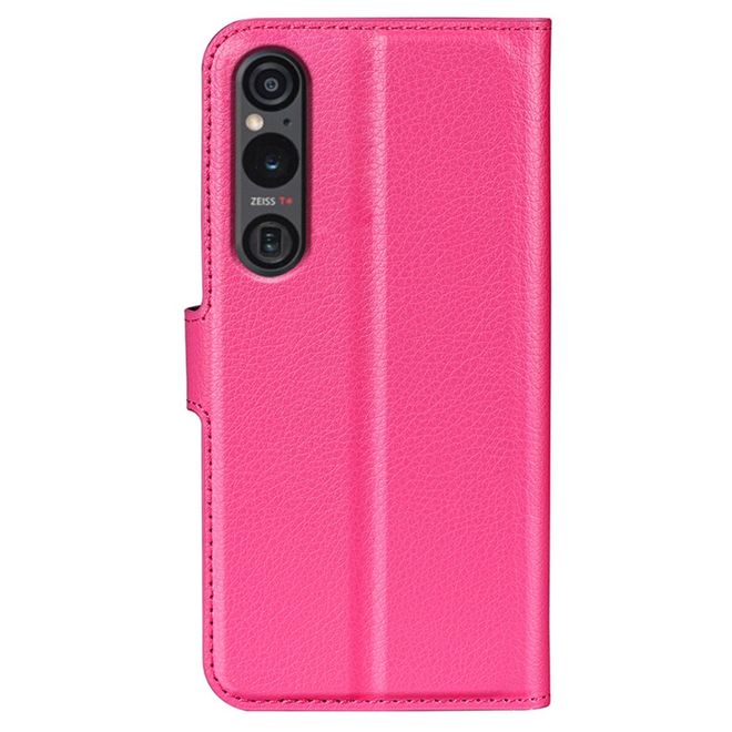 Sony Xperia 1 VI Handy Hülle - Litchi Leder Bookcover Series - rosa