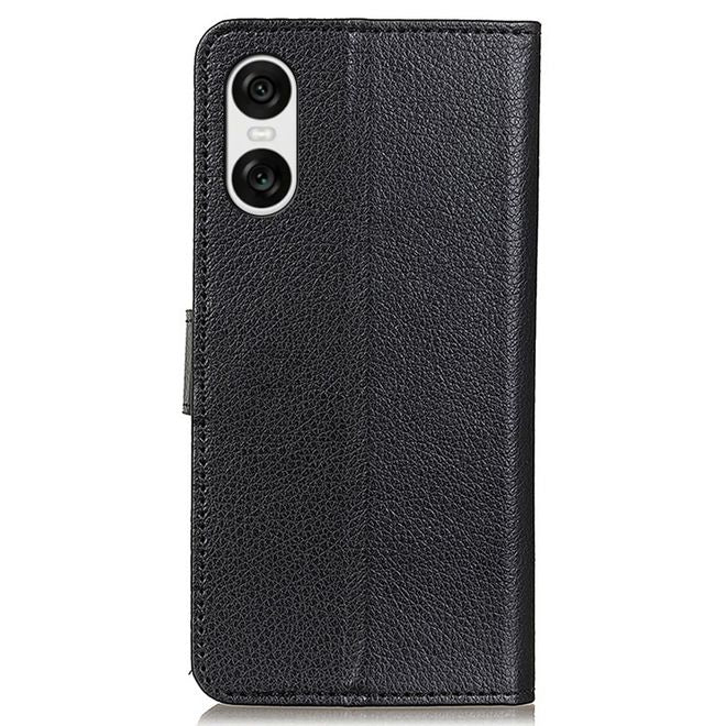 Sony Xperia 10 VI Handy Hülle - Litchi Leder Bookcover Series - schwarz