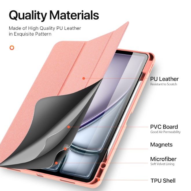Dux Ducis - iPad Air 13 (2025/2024) Hülle - Leder Smart Flip Case - Domo Series - rosa